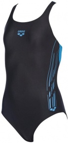 Stroje kąpielowe dla dziewczynek Arena Stamp Swim Pro Back One Piece Junior Black/Turquoise