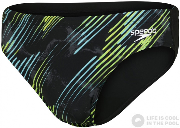 Męskie stroje kąpielowe Speedo Allover 7cm Brief Black/Light Adriatic/Acid/USA Charcoal