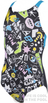 Stroje kąpielowe dla dziewczynek Arena Playful Swim Pro Back One Piece Junior Black/Turquoise