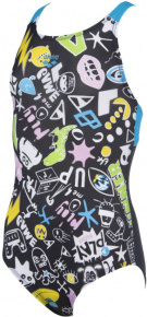 Stroje kąpielowe dla dziewczynek Arena Playful Swim Pro Back One Piece Junior Black/Turquoise