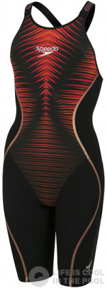 Damskie stroje wyścigowe Speedo Fastskin LZR Pure Intent Openback Kneeskin Black/Blood Red/Dragonfire Orange/Gold