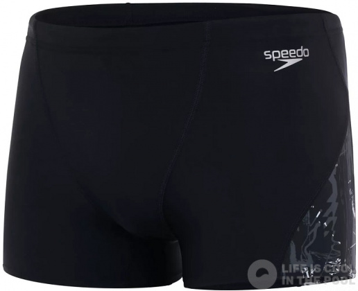 Męskie stroje kąpielowe Speedo Allover V-Cut Aquashort Black/White/USA Charcoal