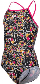 Stroje kąpielowe dla dziewczynek Arena Girls Swimsuit Lightdrop Back Allover Freak Rose/Black/Multi