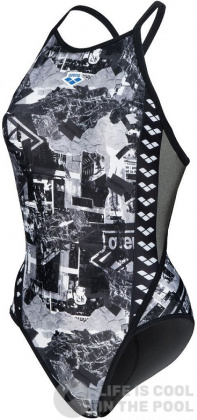 Damski strój kąpielowy Arena Icons Swimsuit Fast Back All Over Multi/Asphalt/Black