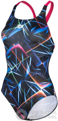 Damski strój kąpielowy Arena Women Swimsuit Swim Pro Back Allover Black/Multi/Freak Rose