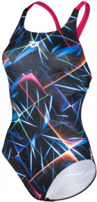 Damski strój kąpielowy Arena Women Swimsuit Swim Pro Back Allover Black/Multi/Freak Rose