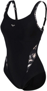 Damski strój kąpielowy Arena Bodylift Swimsuit Francy Strap Back Black/White/Multi