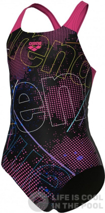 Stroje kąpielowe dla dziewczynek Arena Girls Galactics Swimsuit Swim Pro Back Black/Freak Rose