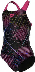 Stroje kąpielowe dla dziewczynek Arena Girls Galactics Swimsuit Swim Pro Back Black/Freak Rose