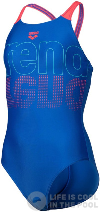 Stroje kąpielowe dla dziewczynek Arena Girls Swimsuit V Back Graphic Royal/Fluo Red