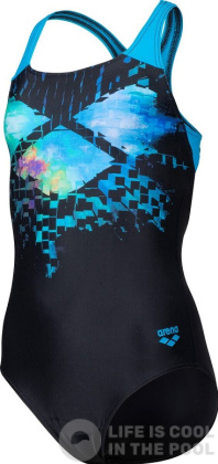 Stroje kąpielowe dla dziewczynek Arena Girls Multi Pixels Swim Pro Back Black/Turquoise