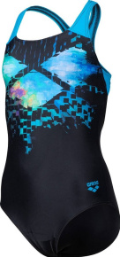 Stroje kąpielowe dla dziewczynek Arena Girls Multi Pixels Swim Pro Back Black/Turquoise