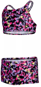 Stroje kąpielowe dla dziewczynek Speedo Printed Boyleg 2 Piece Girl Black/Rose/Miami Lilac