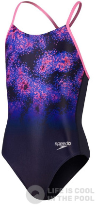 Stroje kąpielowe dla dziewczynek Speedo Placement Lane Line Back Girls Navy/Pink/Cobalt Pop