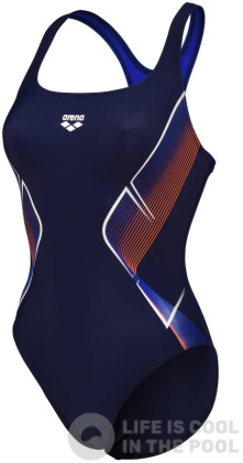 Damski strój kąpielowy Arena My Crystal Swimsuit Control Pro Back Navy/Neon Blue