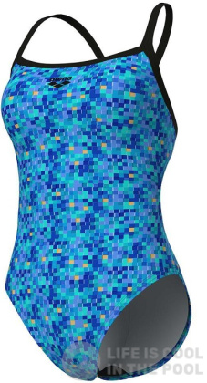 Damski strój kąpielowy Arena Pooltiles Swimsuit Challenge Back Black/Blue Multi