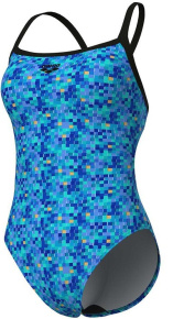 Damski strój kąpielowy Arena Pooltiles Swimsuit Challenge Back Black/Blue Multi