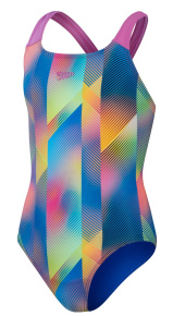 Speedo Printed Allover Powerback Girls Pink/Blue